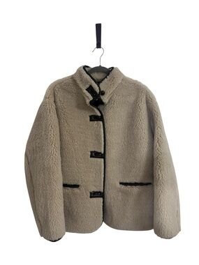 GAP Taupe Teddy Jacket with Black Trim Accents